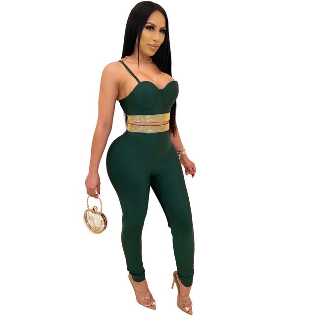Strapless Sexy Off-Shoulder Club Hot Rhinestone Skinny Set