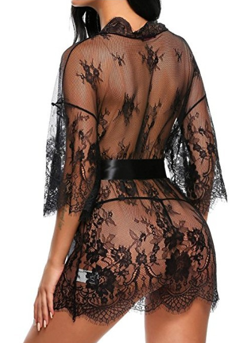Cardigan en dentelle ajourée, pyjama à manches longues, Europe et états-unis, XL, lingerie sexy de style kimono pour femmes