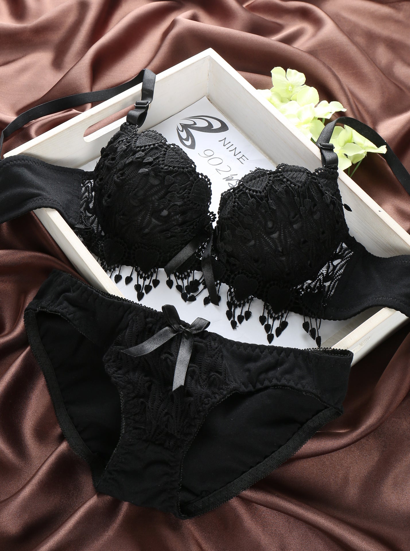 Ensemble soutien-gorge froncé en dentelle sexy