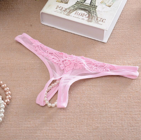 Bragas de mujer de talle bajo, bragas de tentación de masaje con cuentas de hilo de entrepierna de encaje, ropa interior Sexy de lencería para mujer