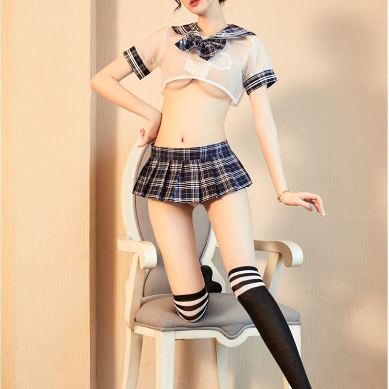 Lencería Estudiante Minifalda Jk Uniforme Plaid Temptation Traje De Marinero Transparente