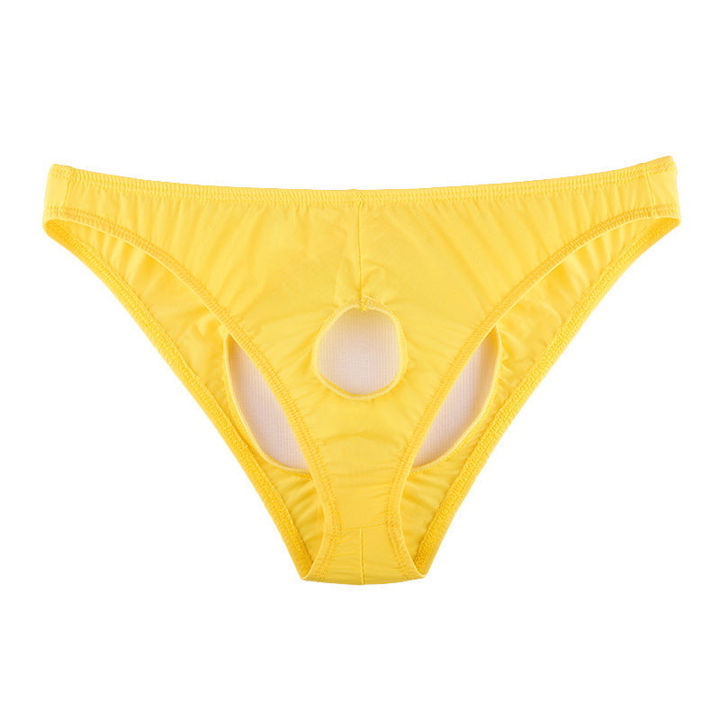 Sous-vêtements transparents à entrejambe ouvert en soie glacée pour hommes Triangle