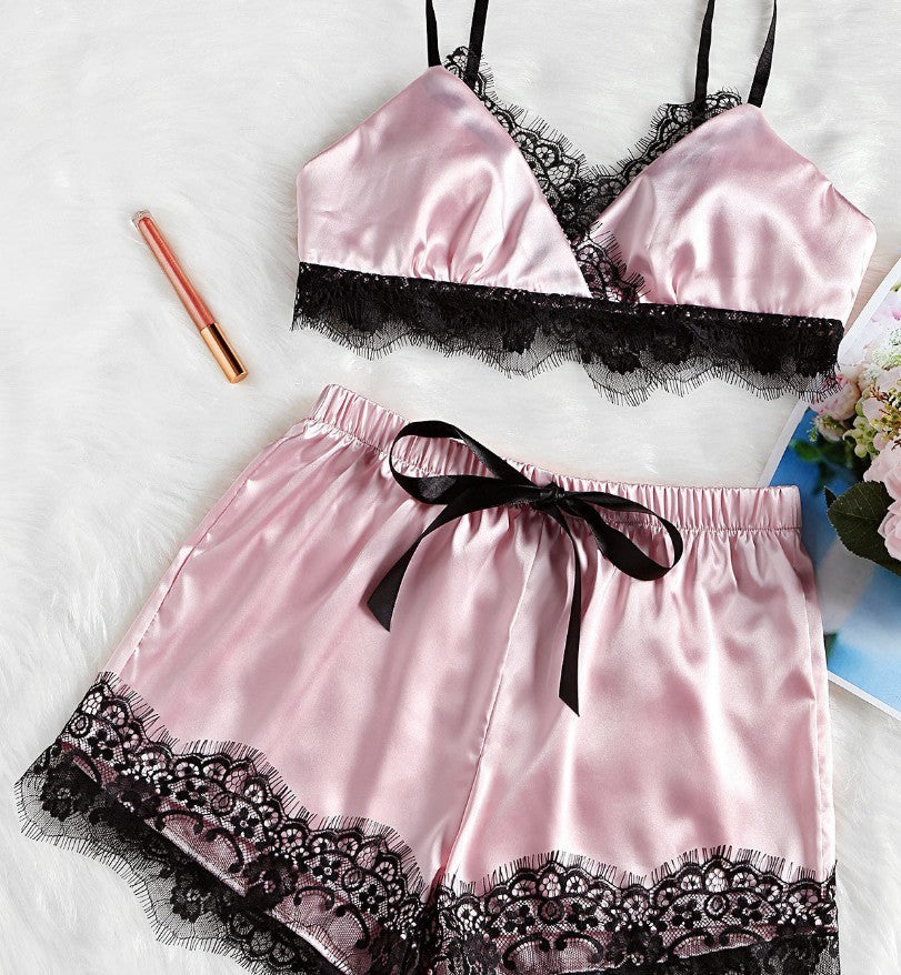 Sexy lace split pajamas set