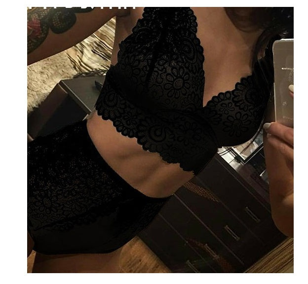 Ensemble de sous-vêtements deux pièces, modèles d'explosion en Europe et aux états-unis, fil de soie bourgeon sexy, perspective fendue
