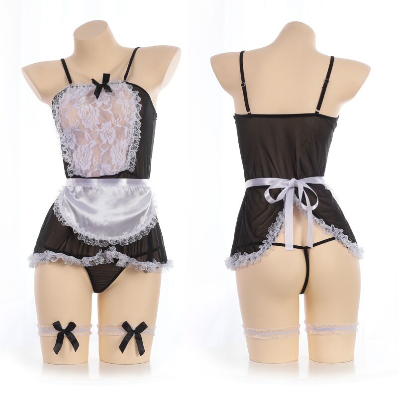 Lencería sexy uniforme sexy criada de encaje seduce a las mujeres