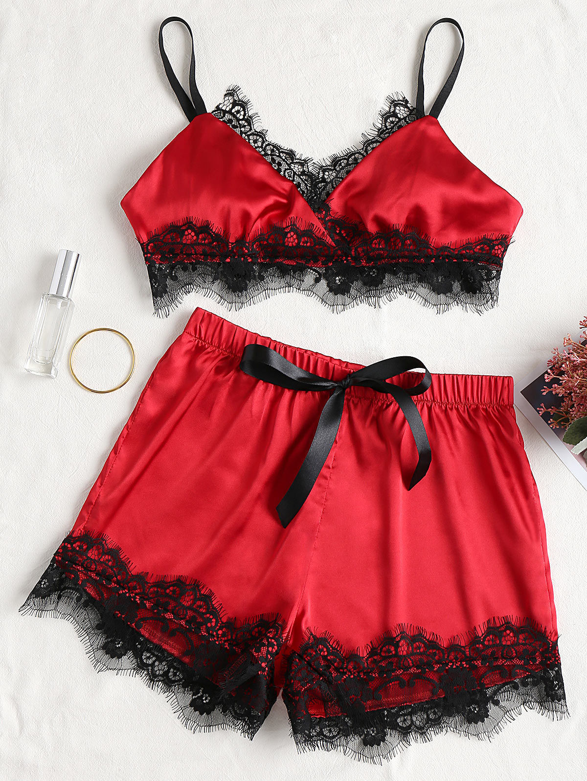 Sexy lace split pajamas set
