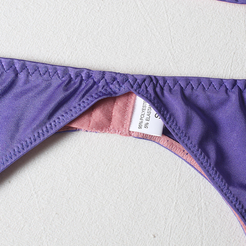 Conjunto de tres piezas de lencería tipo tanga para mujer con anillo de acero