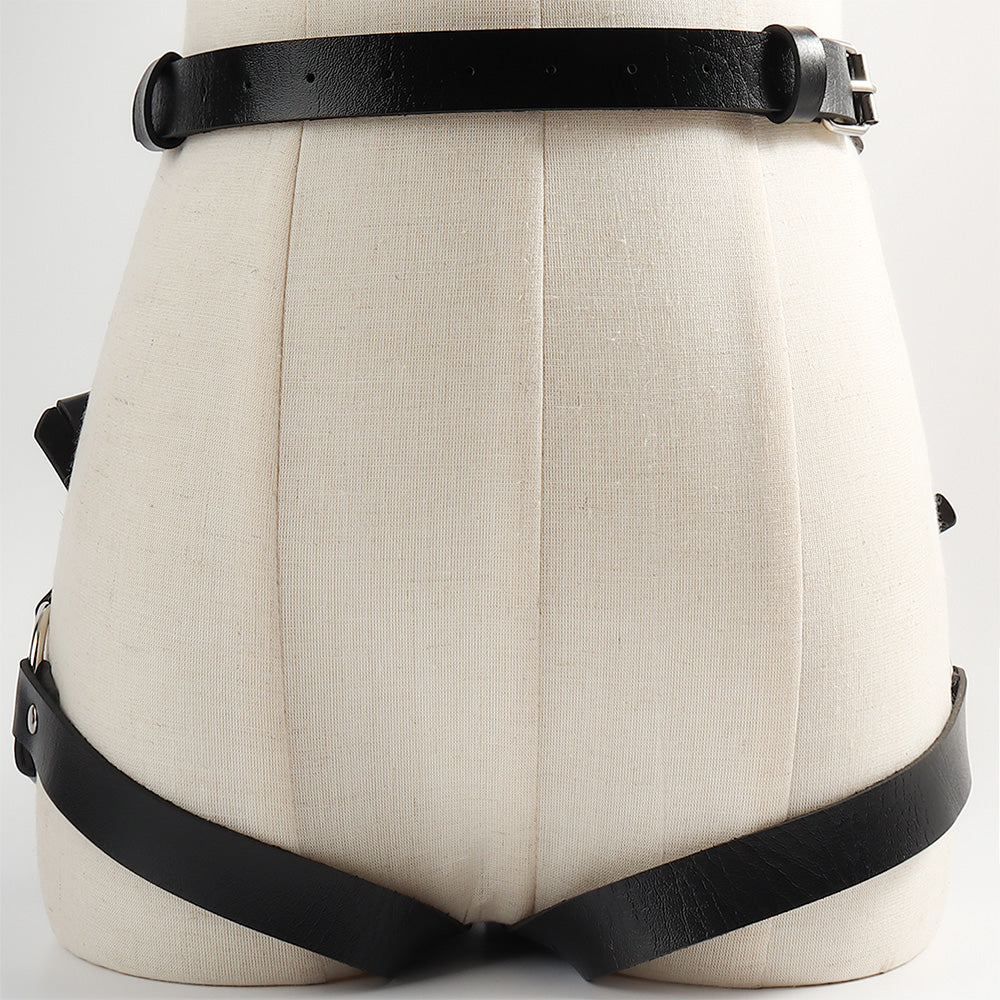 Punk Black Leather PU Bow Belt Leg Loop Sexy Harness Leather For Ladies Fun Harness Leather