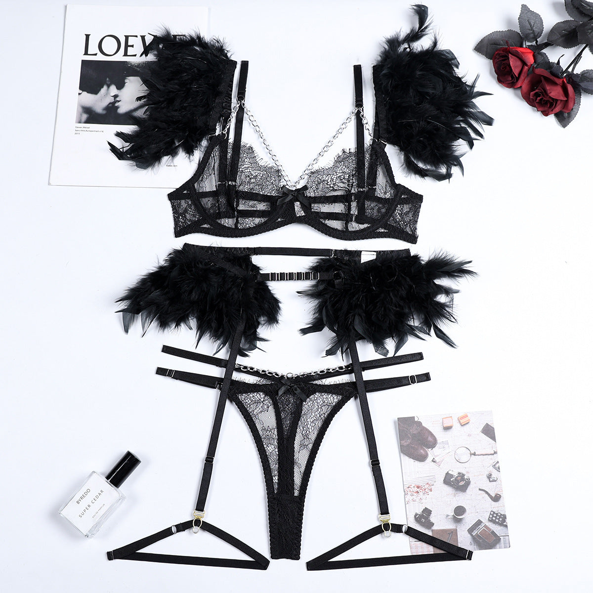 Cadenas de Navidad Encaje Lencería sexy Mujer Ropa interior Sujetador Pa