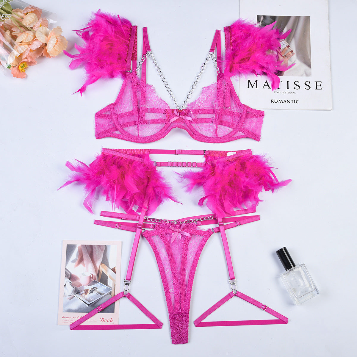 Cadenas de Navidad Encaje Lencería sexy Mujer Ropa interior Sujetador Pa