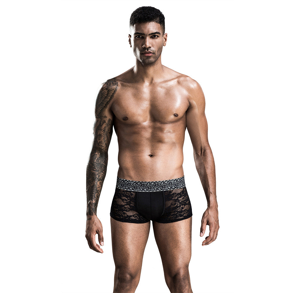 Black See-through Men's Boxers Lace Sexy Sexy Underwear