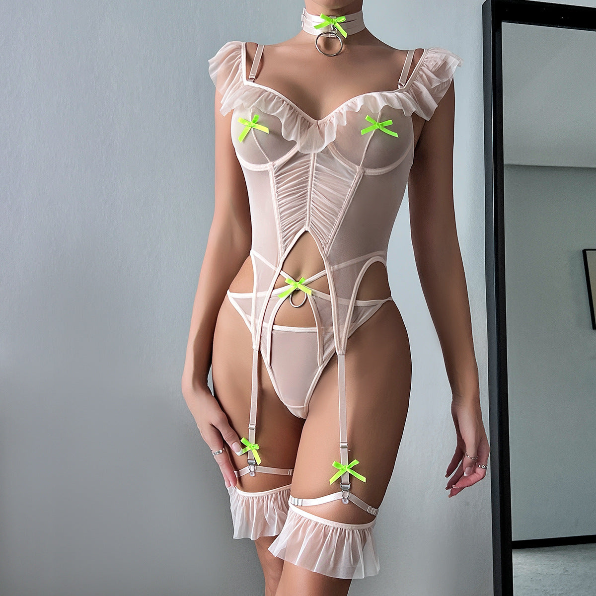 Ensembles de lingerie sexy pour filles en maille 4 pièces de haute qualité