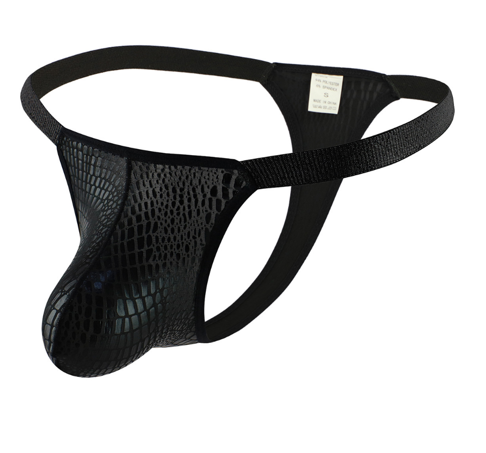 Ropa interior para hombre con estampado de cocodrilo brillante, bolso grande convexo en U, espalda en T transpirable