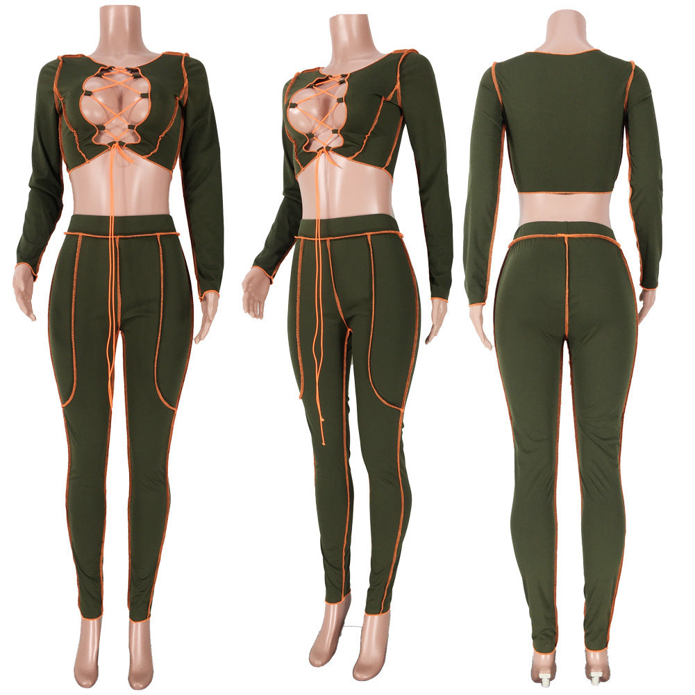 Ensemble deux pièces bandage sexy ajouré à manches longues