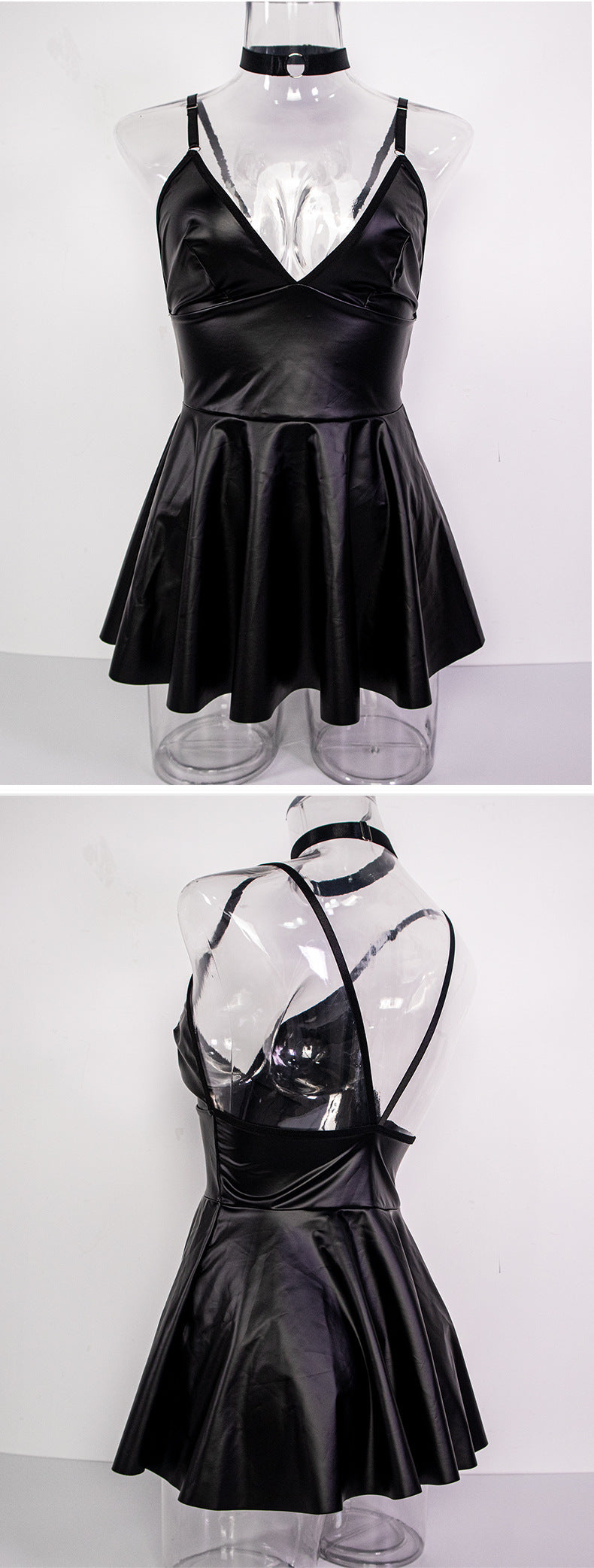Black Pajamas Mesh Stockings Collar Three-piece Set