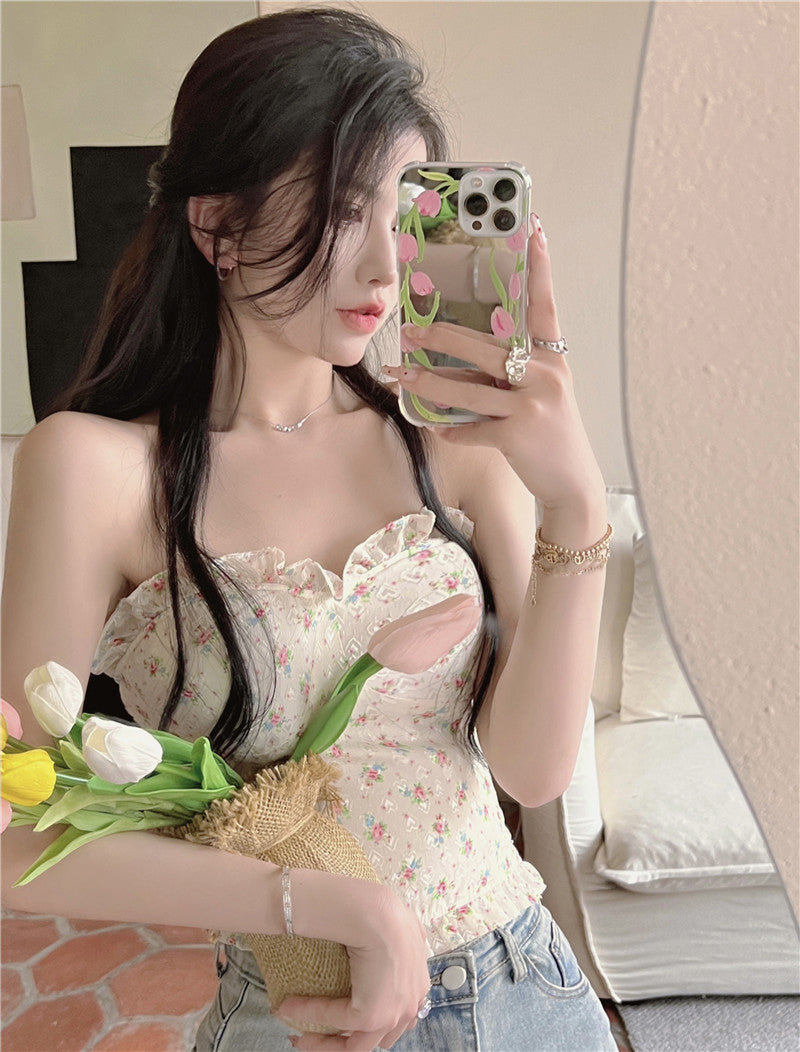 Hot Girl Lencería floral Tube Top Mujer Fishbone