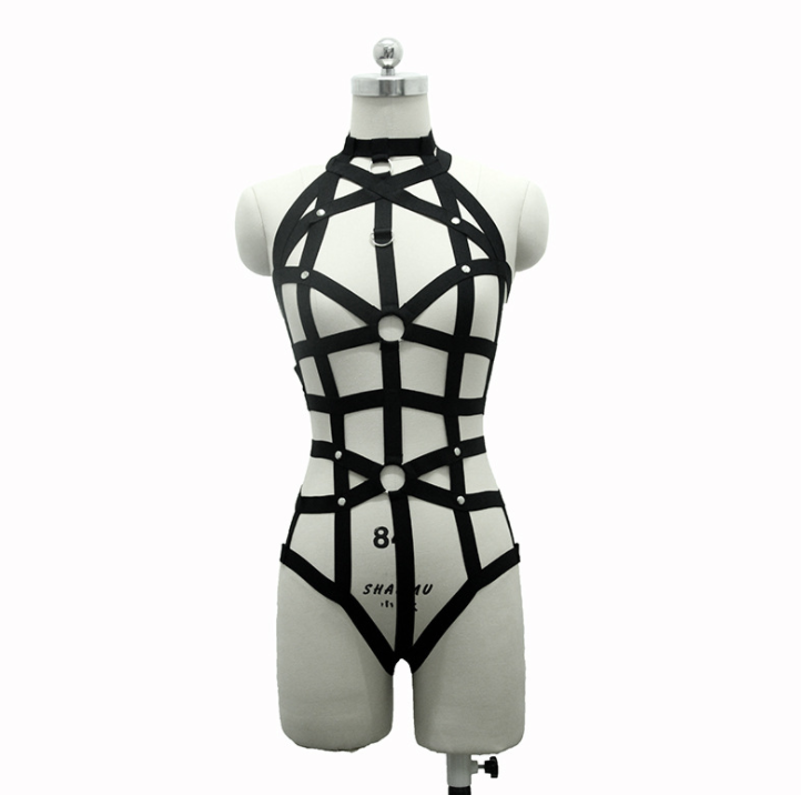 New pastel goth Women bust garterbelt sexy lingerie set gothic bust garterbelt suit neck collar retail