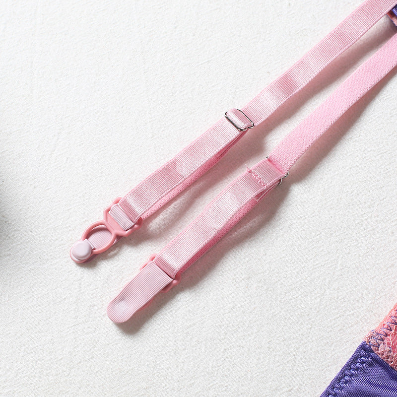 Conjunto de tres piezas de lencería tipo tanga para mujer con anillo de acero