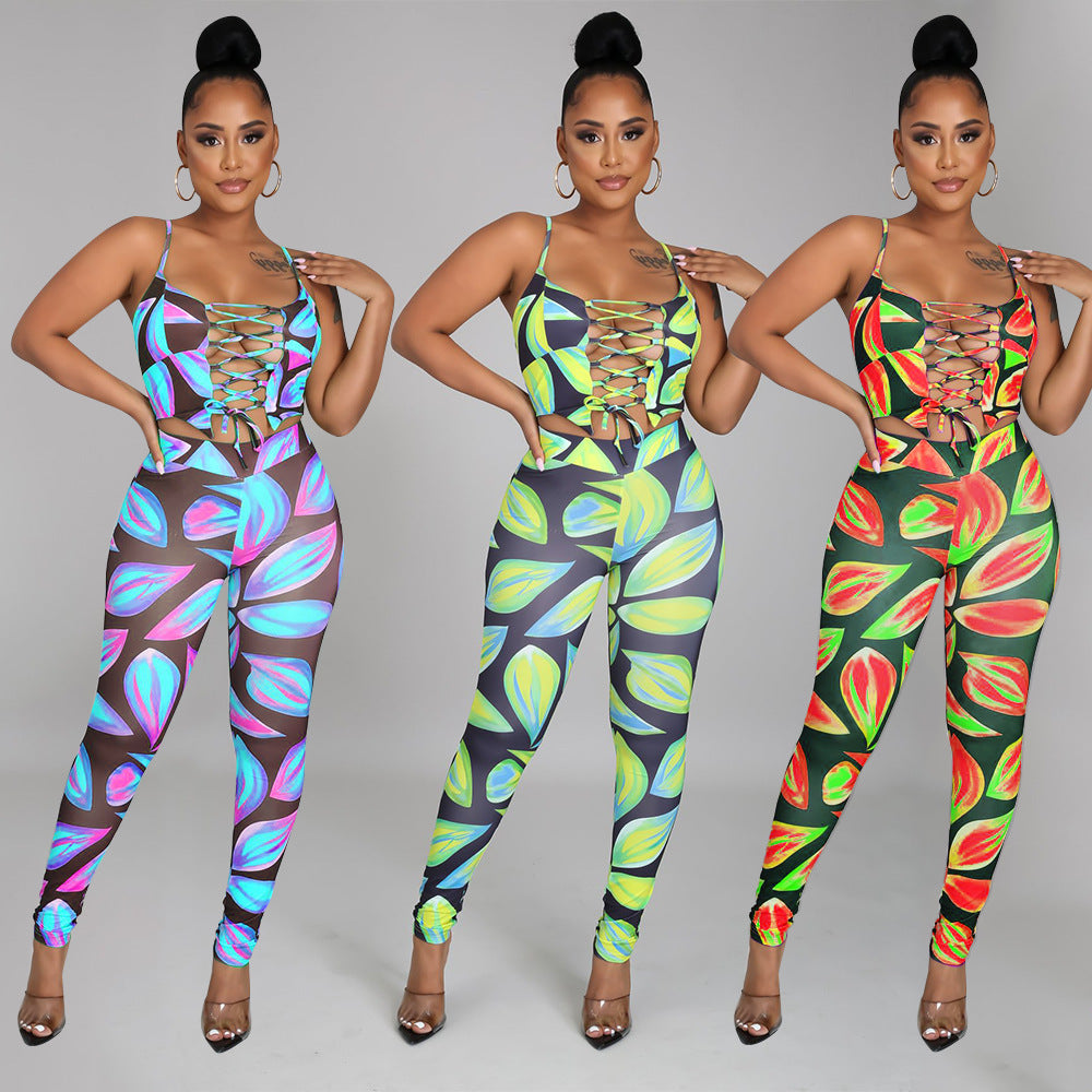 Ladies Digital Printed Sexy Two-Piece Strap Set