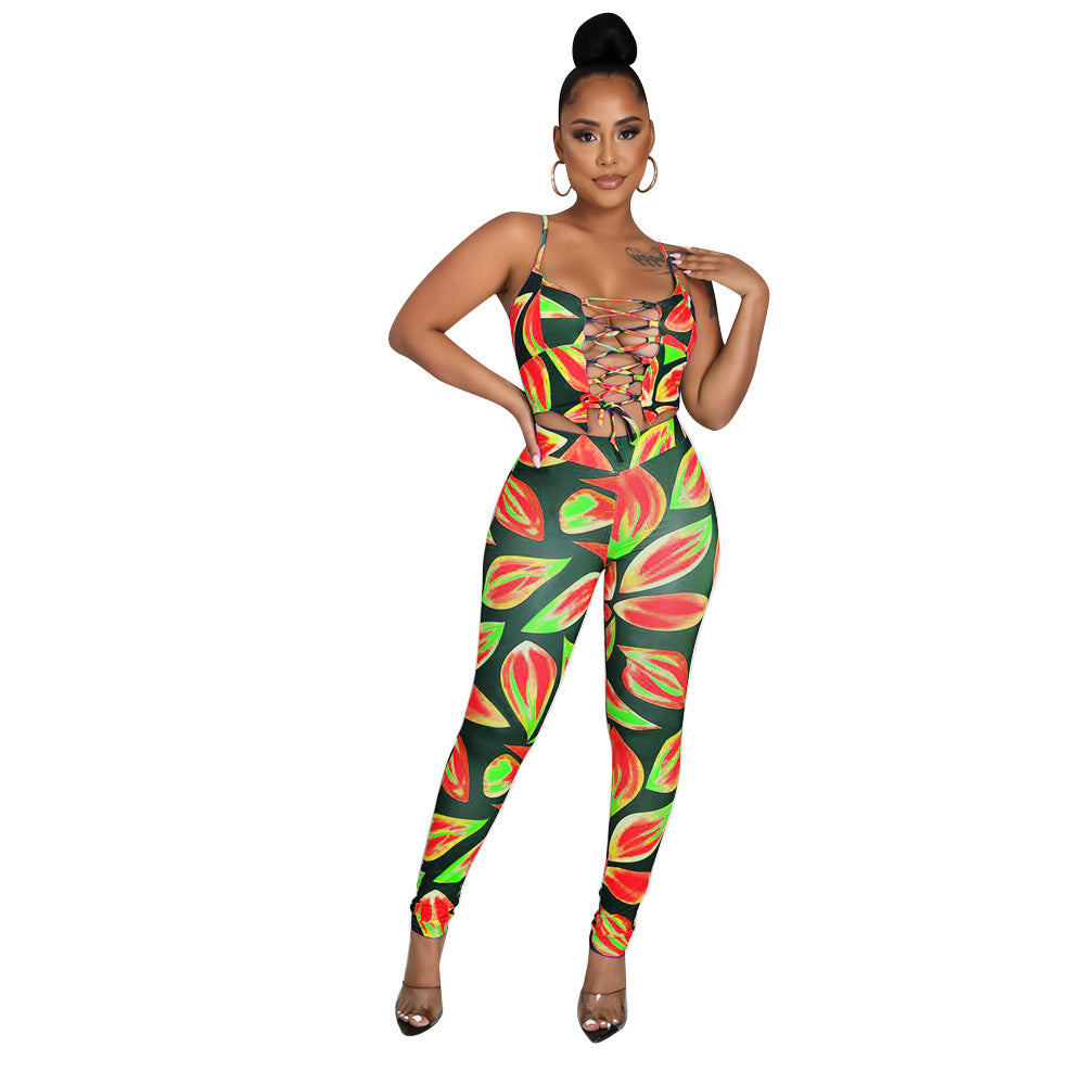 Ladies Digital Printed Sexy Two-Piece Strap Set