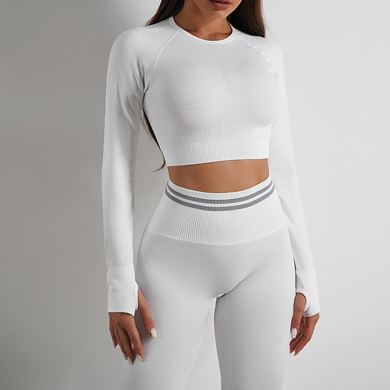 2pcs Seamless Yoga Pants Sports Gym Fitness Leggings And Long Sleeve Tops Outfits Lifting Slim Workout Sportswear Clothing