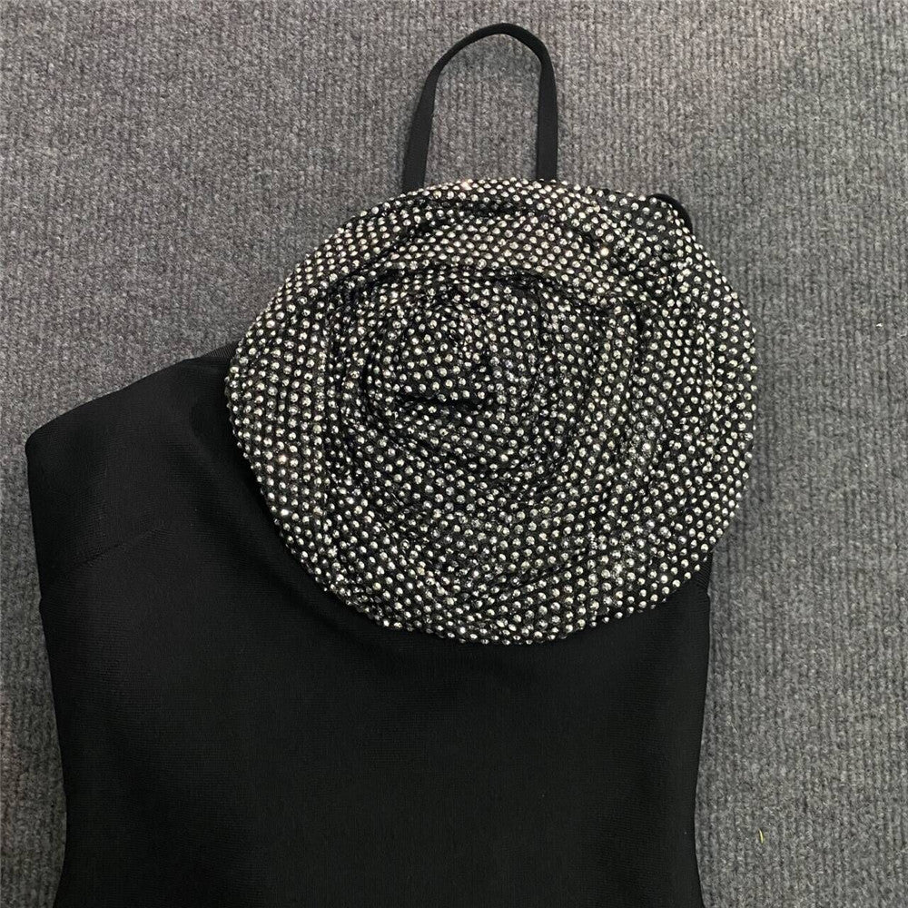 Sling Bandage Dress Fashion Flower Hot Rhinestone