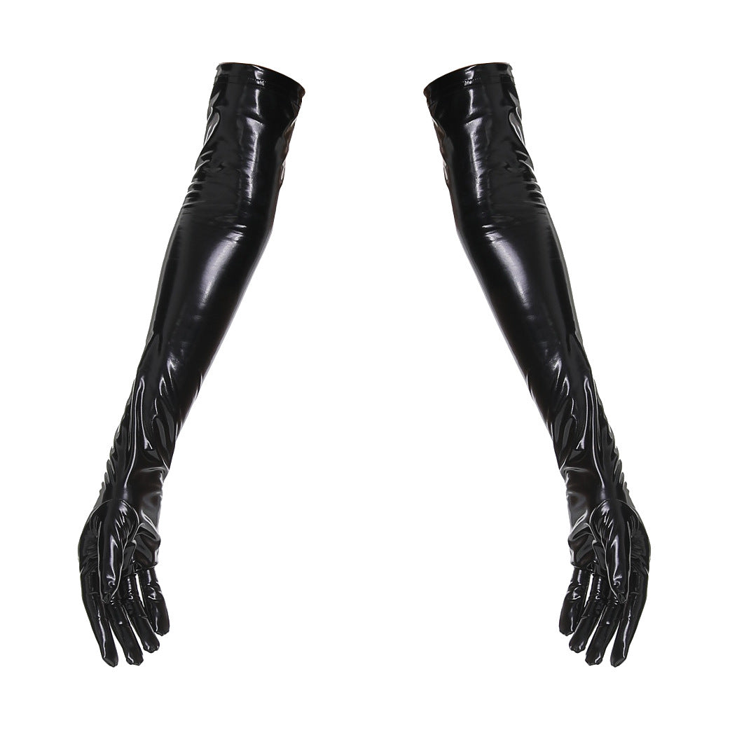 Pantalon zippé en cuir verni PU, body brillant