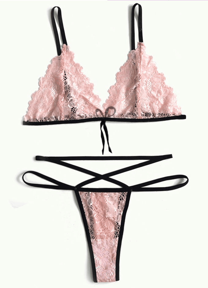 Ensemble de soutien-gorge à bretelles croisées en dentelle sexy à trois points