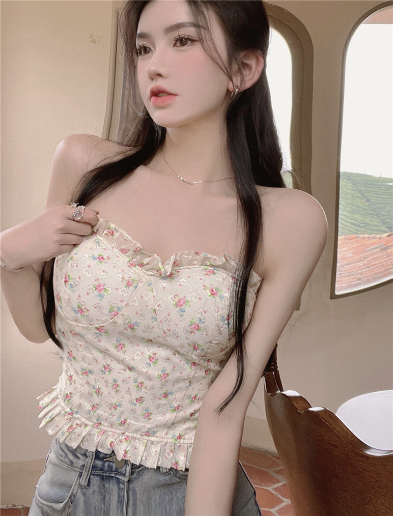 Hot Girl Lencería floral Tube Top Mujer Fishbone