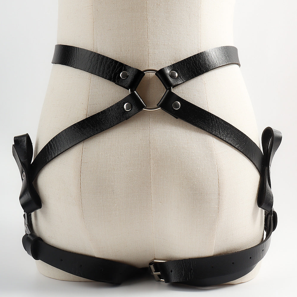 Punk Black Leather PU Bow Belt Leg Loop Sexy Harness Leather For Ladies Fun Harness Leather