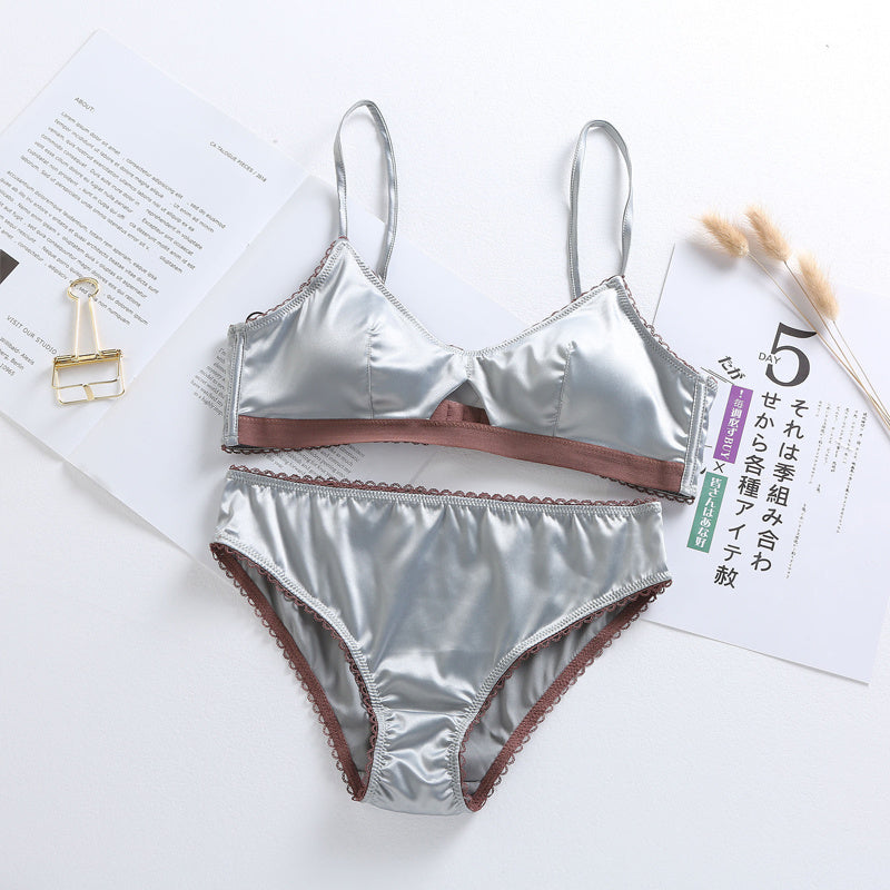 Ensemble de soutien-gorge sexy en soie glacée, coupe triangle française en soie fine et brillante, ensemble de soutien-gorge en satin