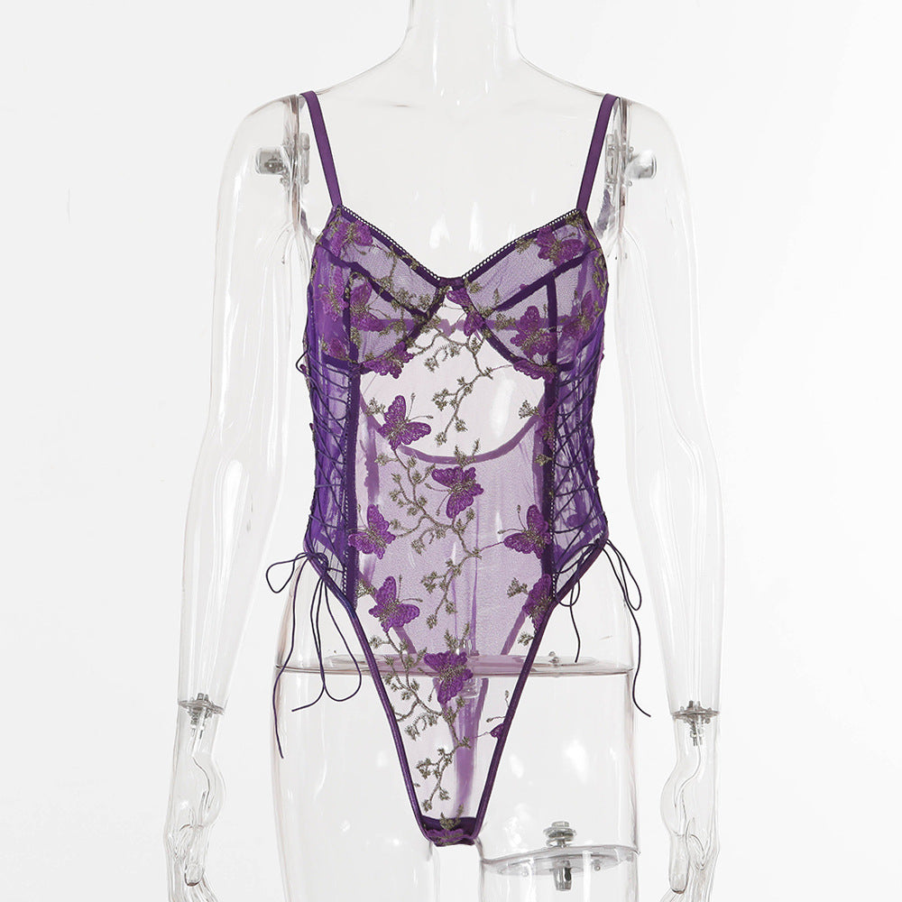 Sous-vêtements en dentelle, body façonnant avec broderie erfly