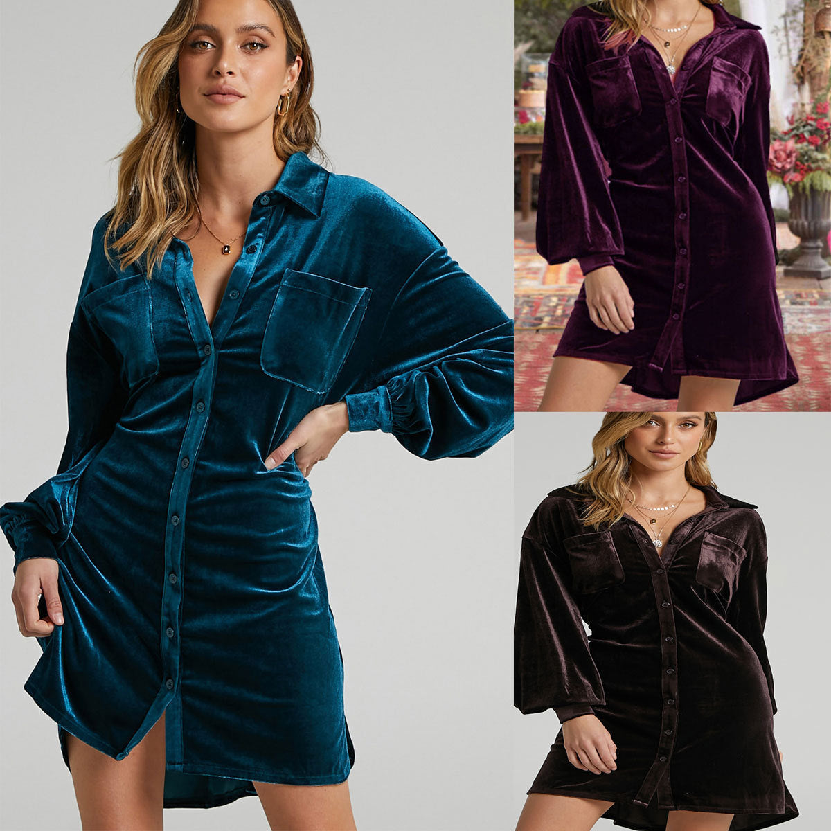 New Long Shirt Hot Sale Women's Gold Velvet Dress