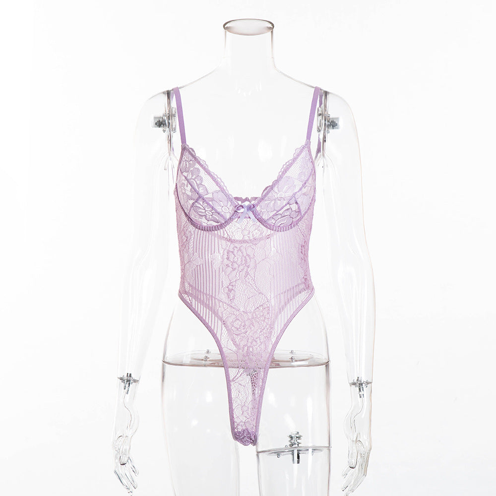 Body en maille avec coutures en dentelle, lingerie sexy