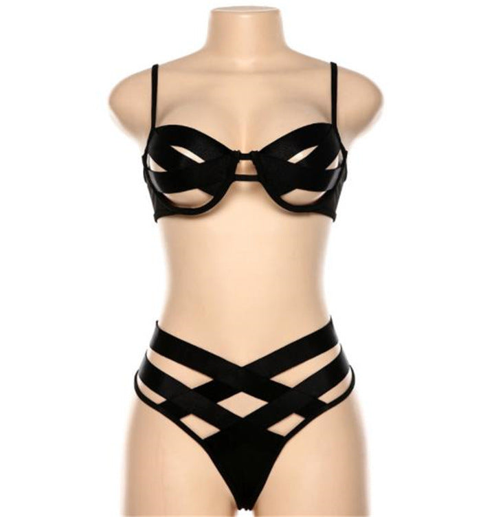 Conjunto de sujetador de lino con copa de molde fino, sexy y encantador
