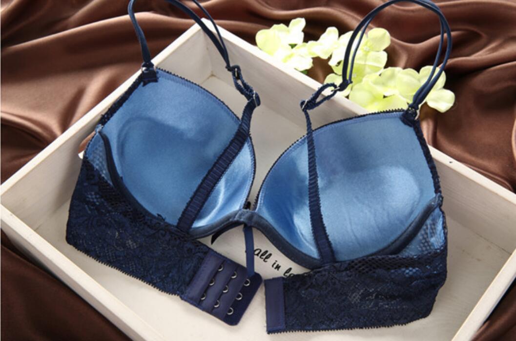 Ensemble de soutien-gorge sexy en dentelle fine, décolleté en V profond, rétro, couleur unie