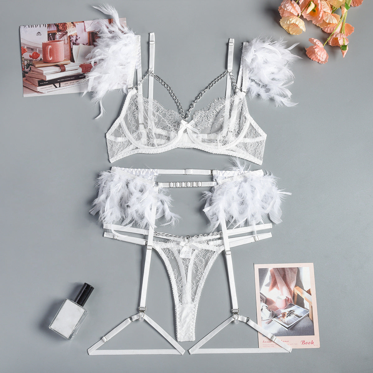 Cadenas de Navidad Encaje Lencería sexy Mujer Ropa interior Sujetador Pa