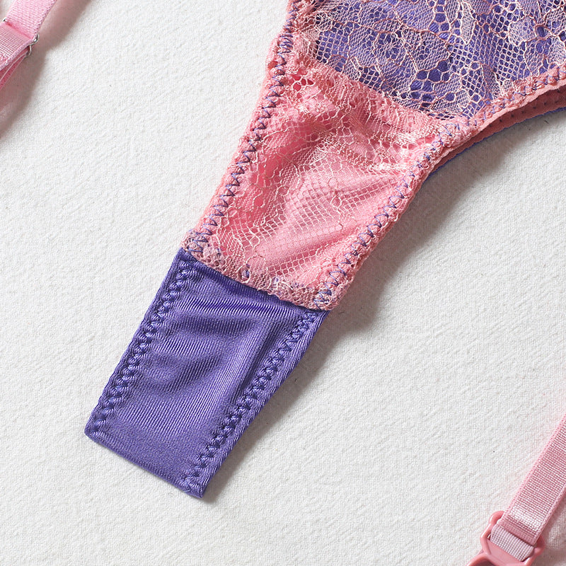 Conjunto de tres piezas de lencería tipo tanga para mujer con anillo de acero