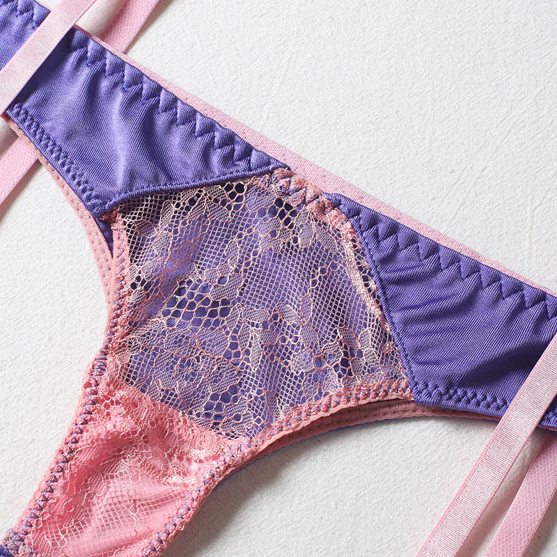 Conjunto de tres piezas de lencería tipo tanga para mujer con anillo de acero