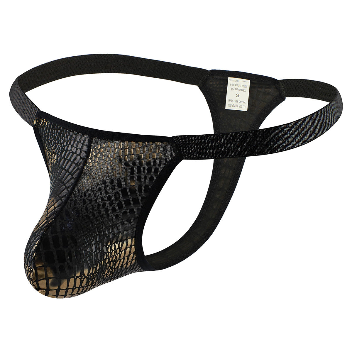 Ropa interior para hombre con estampado de cocodrilo brillante, bolso grande convexo en U, espalda en T transpirable