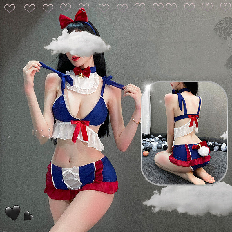 Huahua's Lencería Sexy de Gran tamaño con Lazo, Linda y Suave Chica, Pijama Sexy para Estudiante, Traje de Uniforme, espectáculo Femenino apasionado