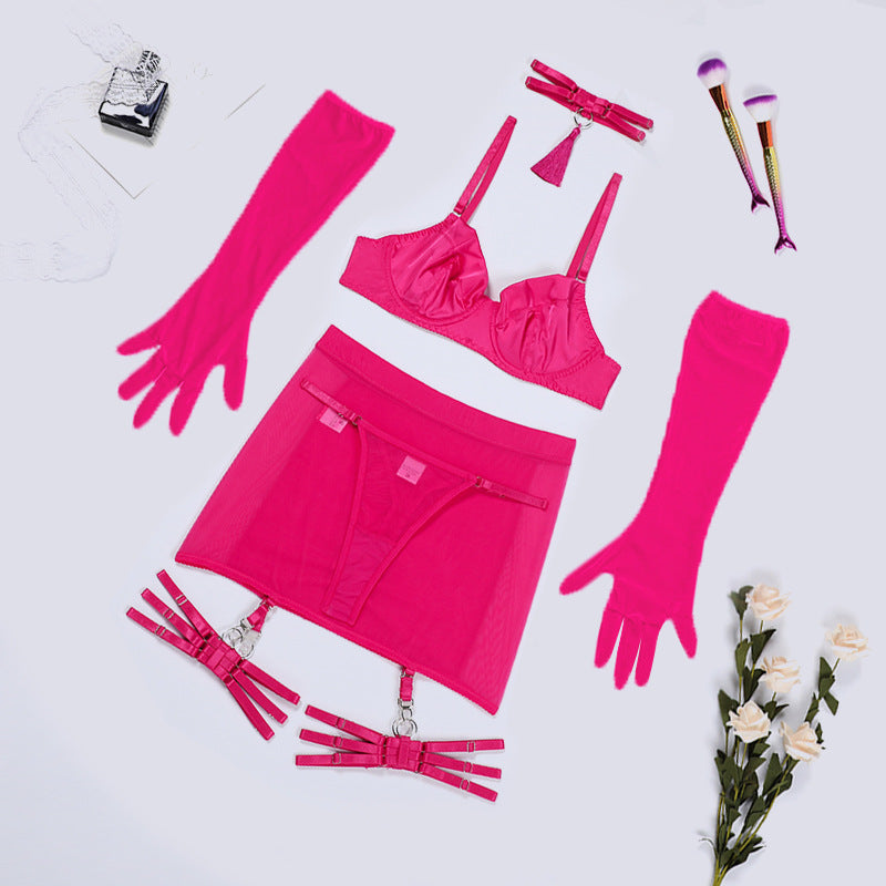 Ensemble de lingerie jupe hanche en satin à col pampille