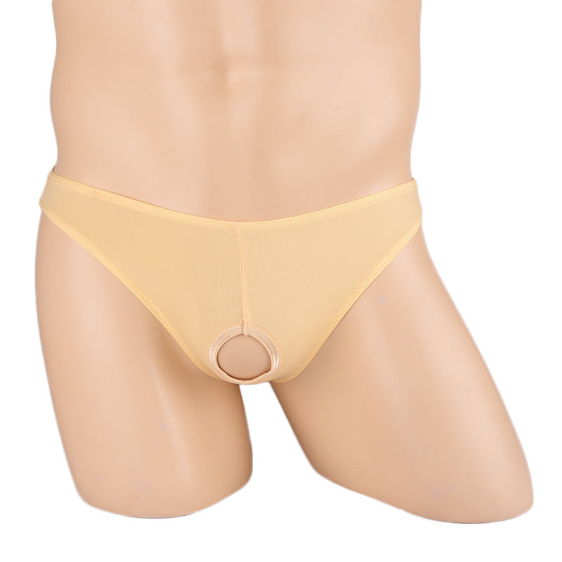 Sous-vêtements transparents à entrejambe ouvert en soie glacée pour hommes Triangle