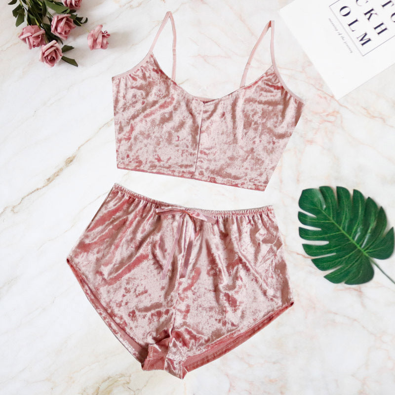 Lingerie sexy à col en V et diamants dorés
