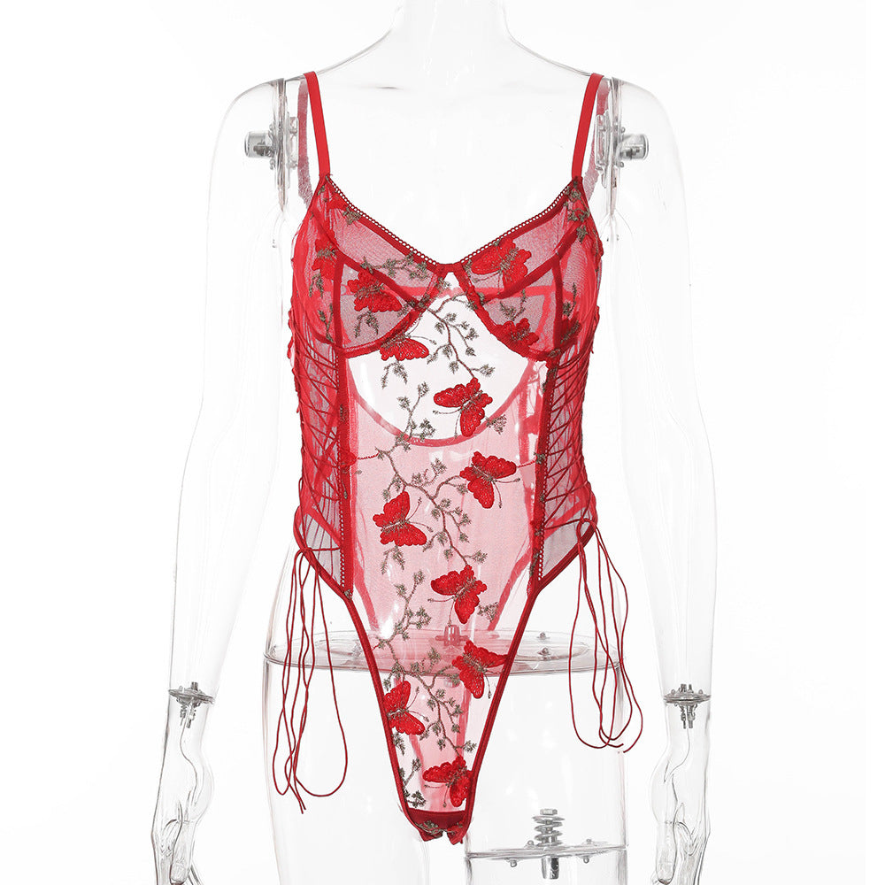 Sous-vêtements en dentelle, body façonnant avec broderie erfly