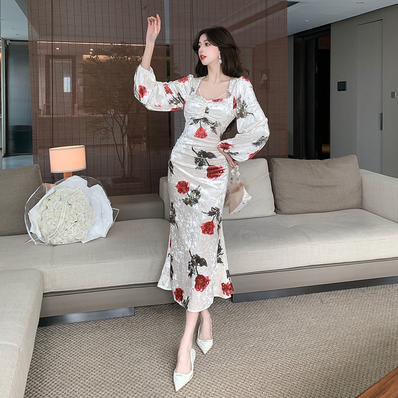 Square Collar Velvet Retro Hot Girl Dress