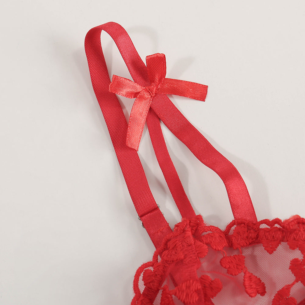 Costume fendu de lingerie sexy avec nœud papillon transparent