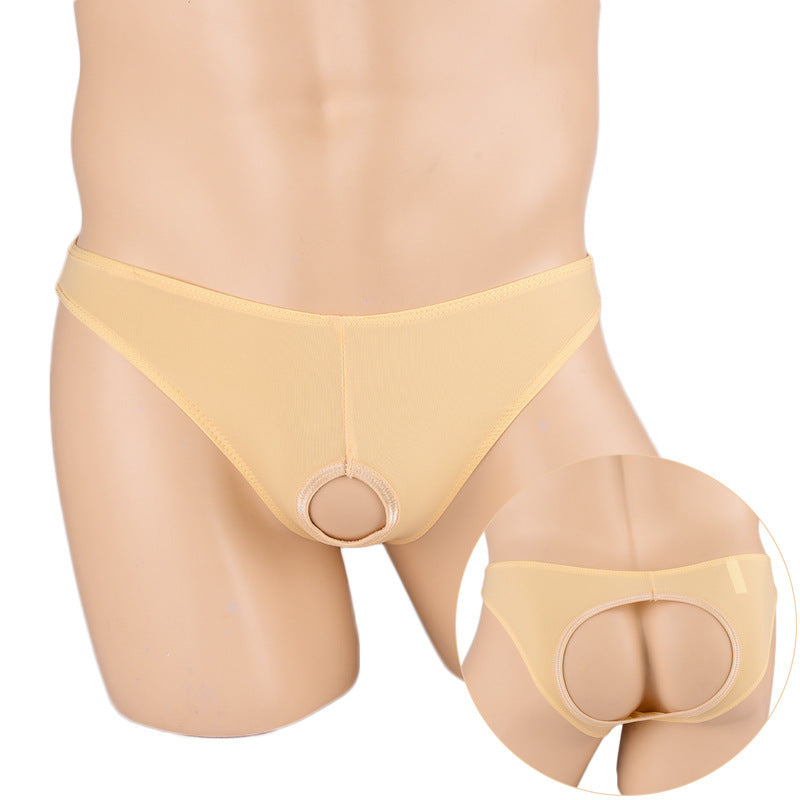 Sous-vêtements transparents à entrejambe ouvert en soie glacée pour hommes Triangle