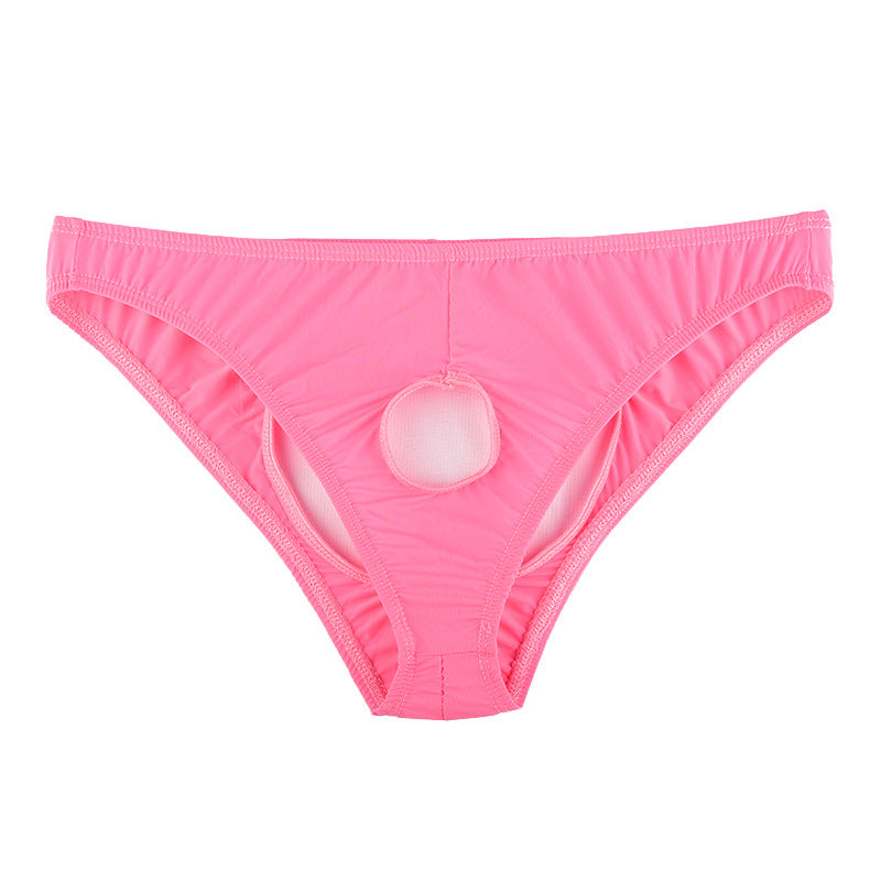 Sous-vêtements transparents à entrejambe ouvert en soie glacée pour hommes Triangle