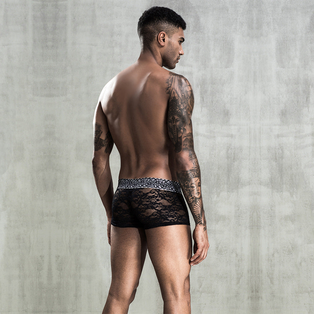 Black See-through Men's Boxers Lace Sexy Sexy Underwear